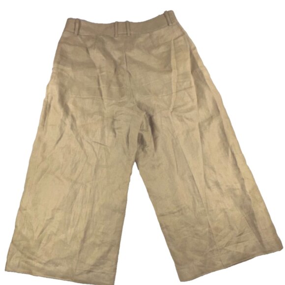 Lafayette 148 NYC - 100% Linen Cropped Palazzo Pants Khaki Tan Sz 10 MSRP $1298 - Picture 2 of 12